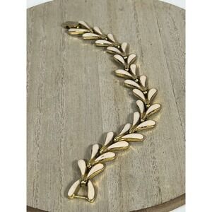 Unbranded Enamel Leaf‎ Link Bracelet Womens 7.5" Cream Gold Tone Vintage Elegant